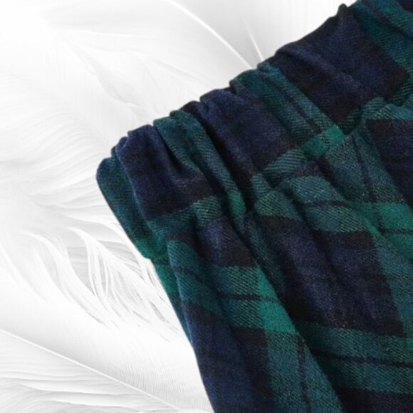 Green & Navy Tartan Plaid A-Line Skirt With Elastic Waist - Picture 4 of 7